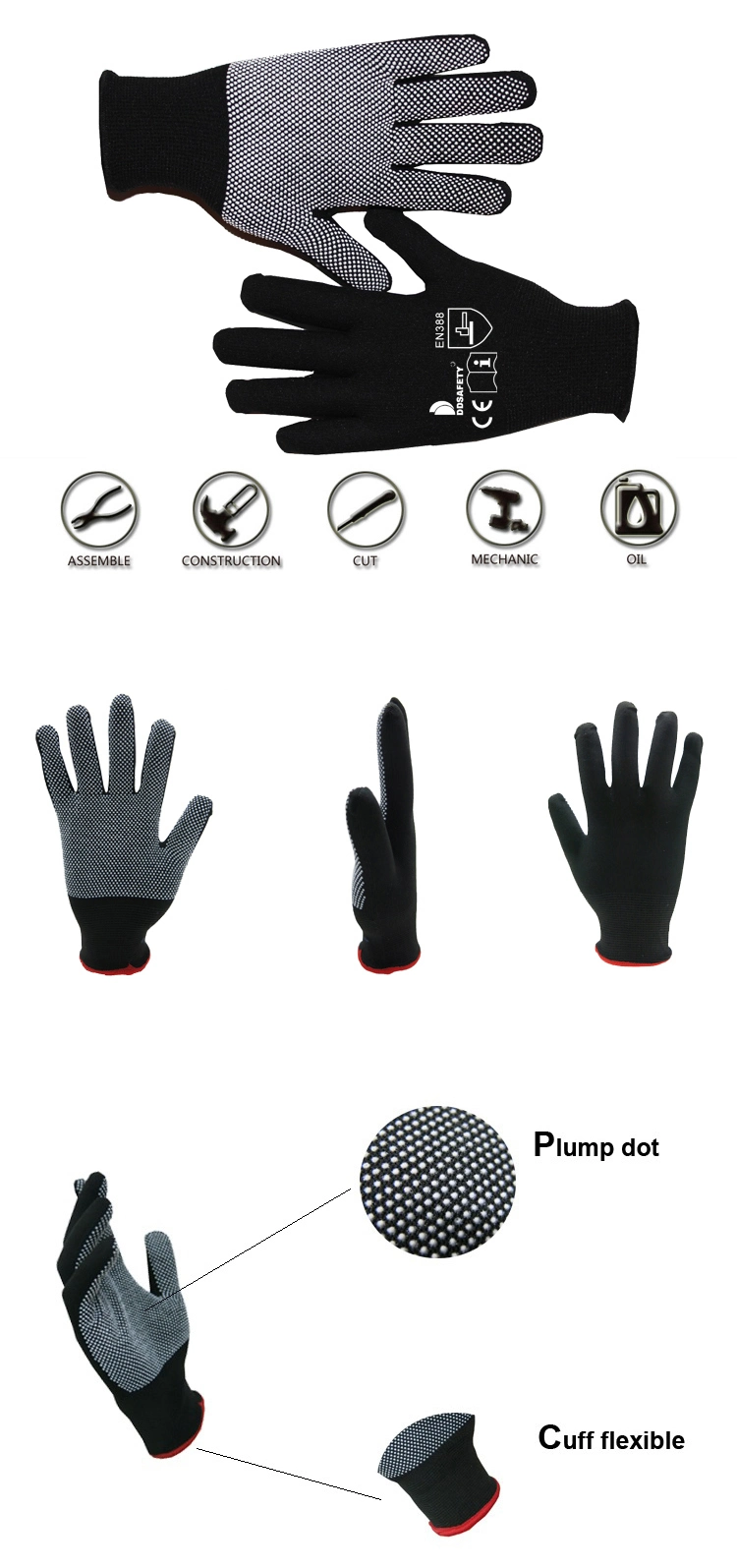 Glove Manufacturer White PVC Dotted Hand Work Gloves
