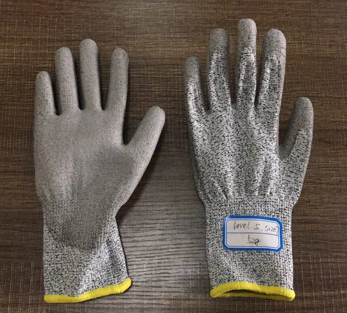Level 5 Anti Cut Hppe Cut Resistant Resistance Hand PU Coated Safety Work Gloves