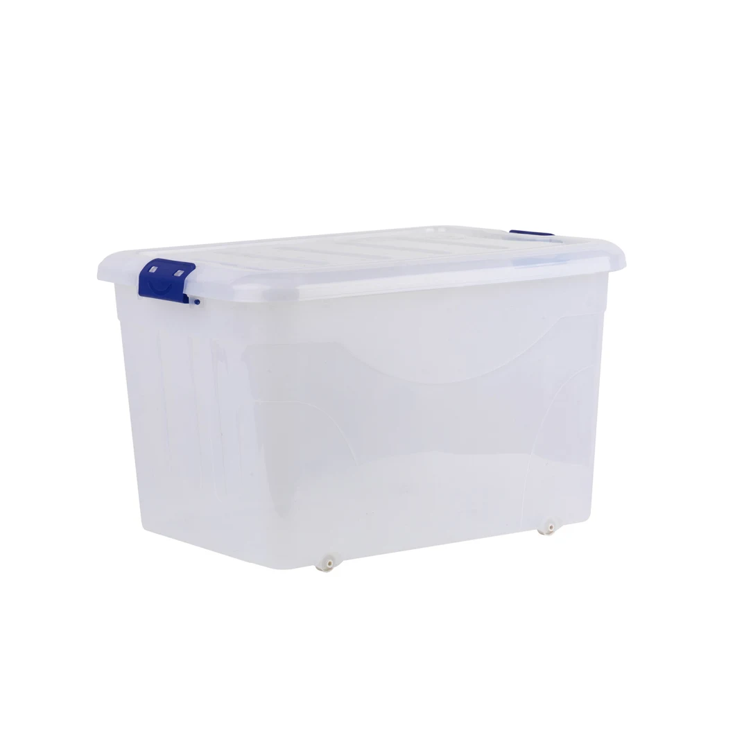 Stackable 60L 80L 120L 150L Large Transparent Clear Plastic Storage Box Bins PP Container with Handle