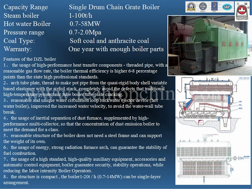 Chain Grate Trevalling Grate Single Drum Coal Gired Packaged Boiler