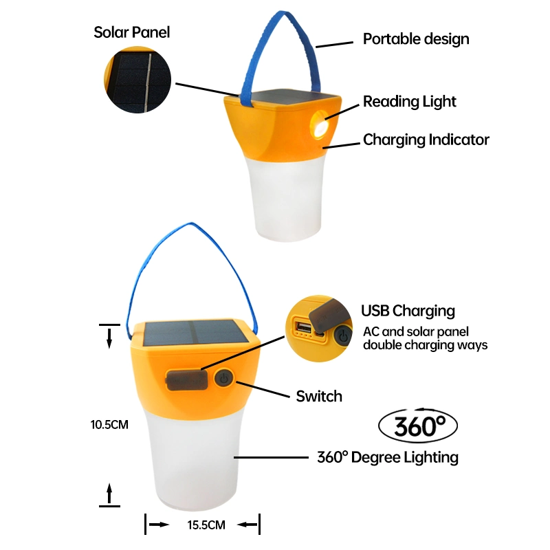 Outdoor Night Use Torch Reading Phone Charger LED Solar Camping Lighting