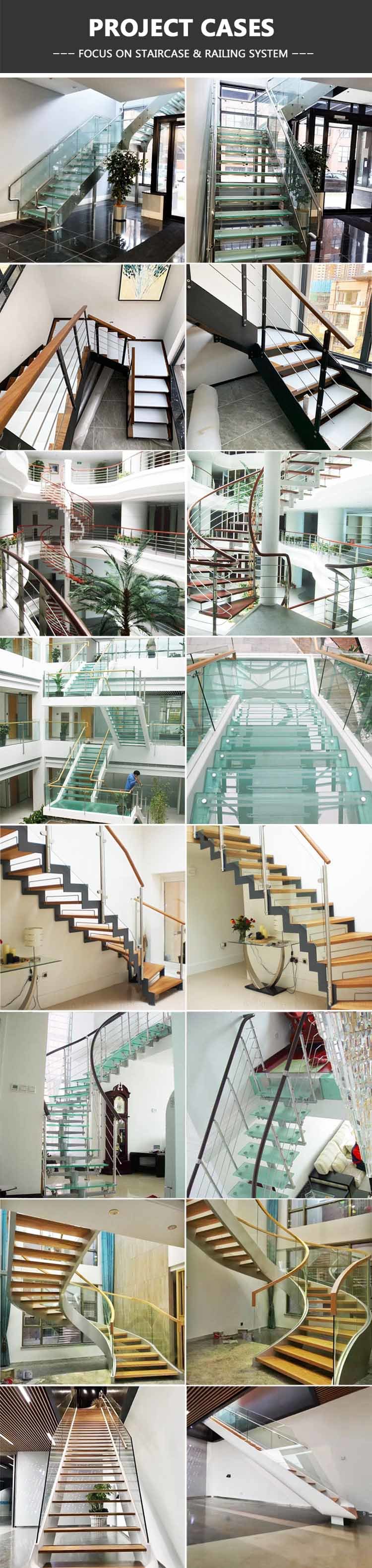 Staircase L-Type Mild Steel-Wood Straight Staircase Interior Art Staircase