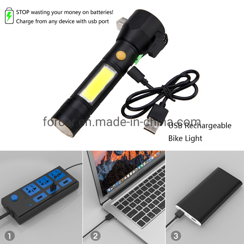 COB LED Torch Camping Lantern Seat Belt Cutter Rescue Hammer Flashlight for Emergency Safety