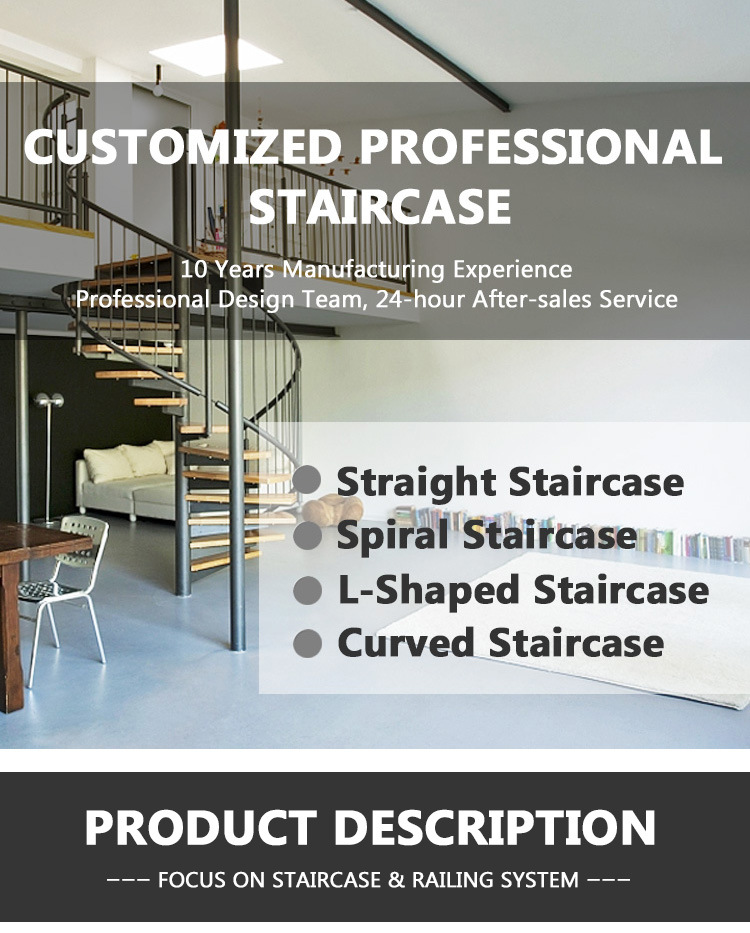 Staircase L-Type Mild Steel-Wood Straight Staircase Interior Art Staircase