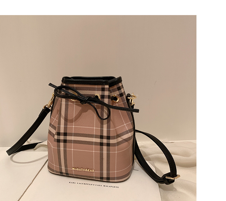 Ladies Fashion Checked Pattern Handbags Women Bucket Shoulder Bag