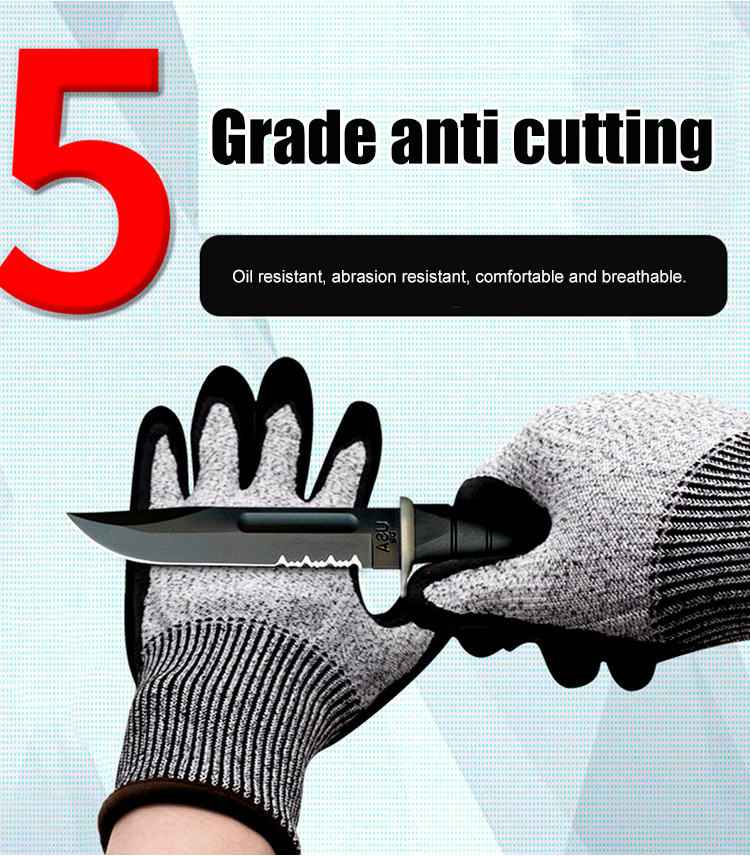 Gloves Hemical Resistant Gloves, Foamed Nitrile Coating, Anti-Cut Protective Gloves