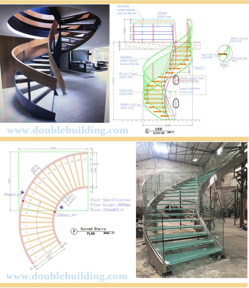 Modern Staircase Design Wood Steel Curved Staircase Decorative Interior Staircase