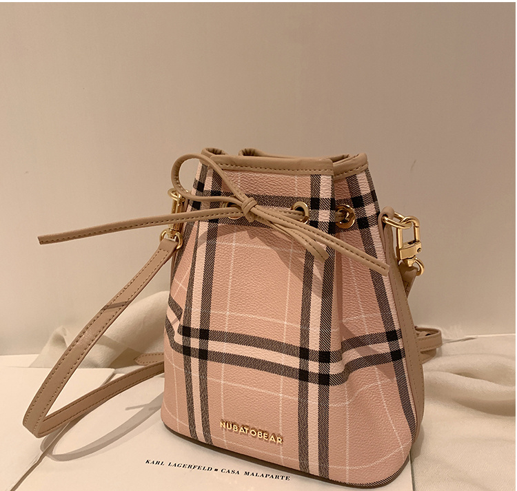 Ladies Fashion Checked Pattern Handbags Women Bucket Shoulder Bag