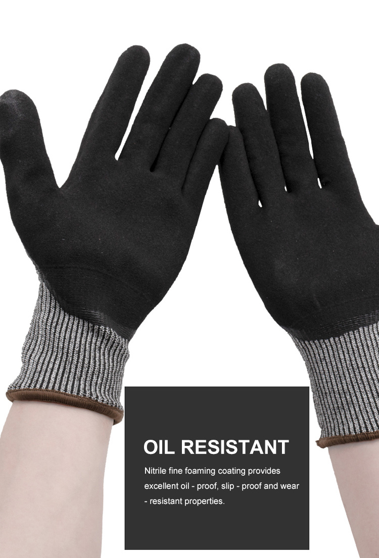 Gloves Hemical Resistant Gloves, Foamed Nitrile Coating, Anti-Cut Protective Gloves