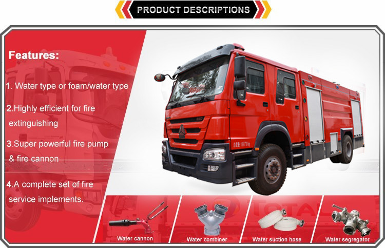 Sinotruk HOWO 280HP 4X2 8 Ton Water Tanker Fire Truck Water Foam Fire Truck