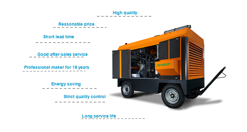 Portable Air Compressors Lubricated Rotary Screw Type Mounted on Trolley