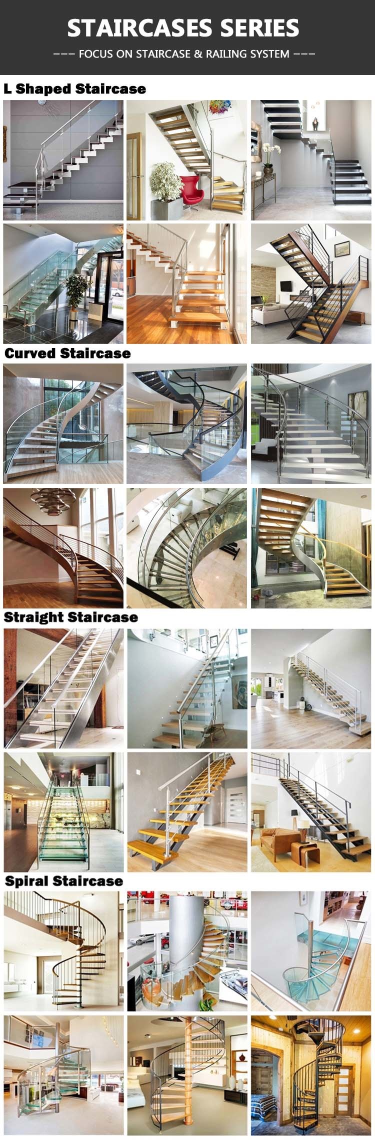 Staircase L-Type Mild Steel-Wood Straight Staircase Interior Art Staircase