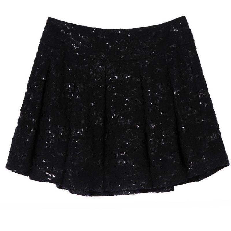 High Quality Designer Flare Gathering Zippered Sequin Skirt