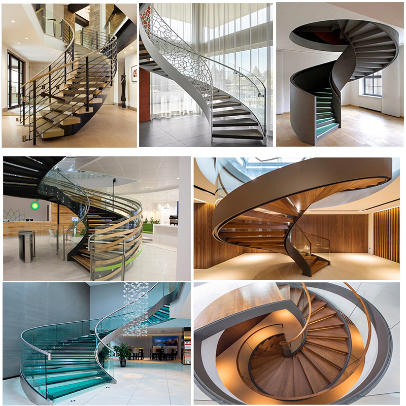 Modern Staircase Design Wood Steel Curved Staircase Decorative Interior Staircase