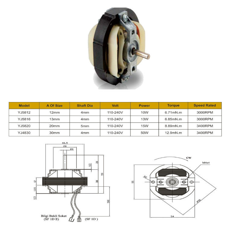 Yj 5812 AC Electrical Motor for Oxygen Pump/Air-Freshener/Cooling Fan/Elevator Exhaust Fan/ Hand Drier/Humidifer