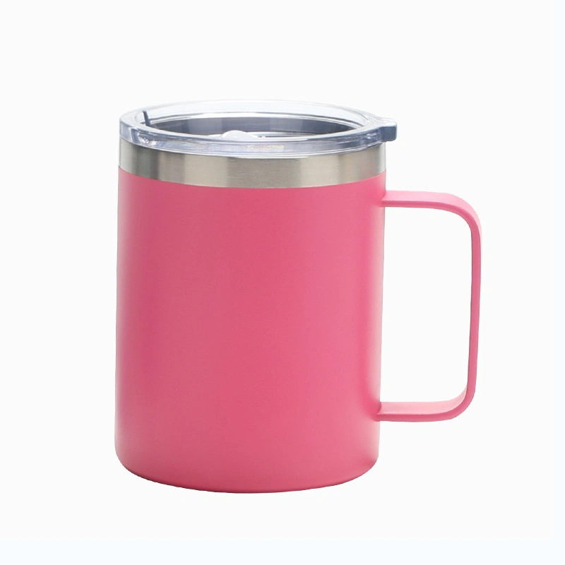 10oz Stainless Steel Black Tumbler with Handle Vacuum Spayed Mug Thermos Travel Cup with Straw Lid