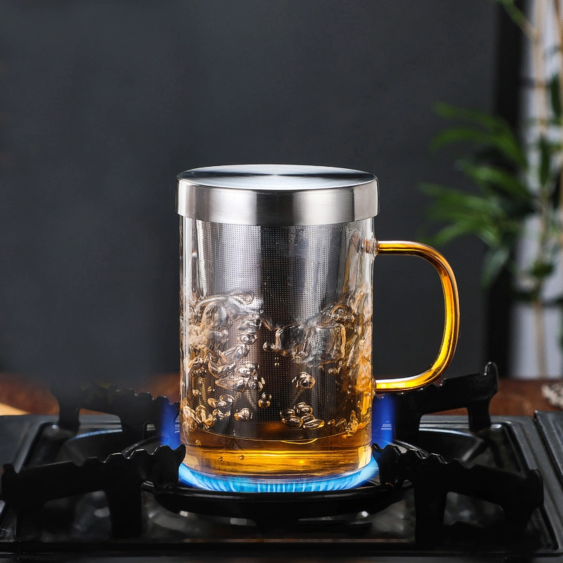 Glass Tea Cup with Stainless Steel Infuser High Borosilicate Drinking Tea Cup Glass Cup with Handle