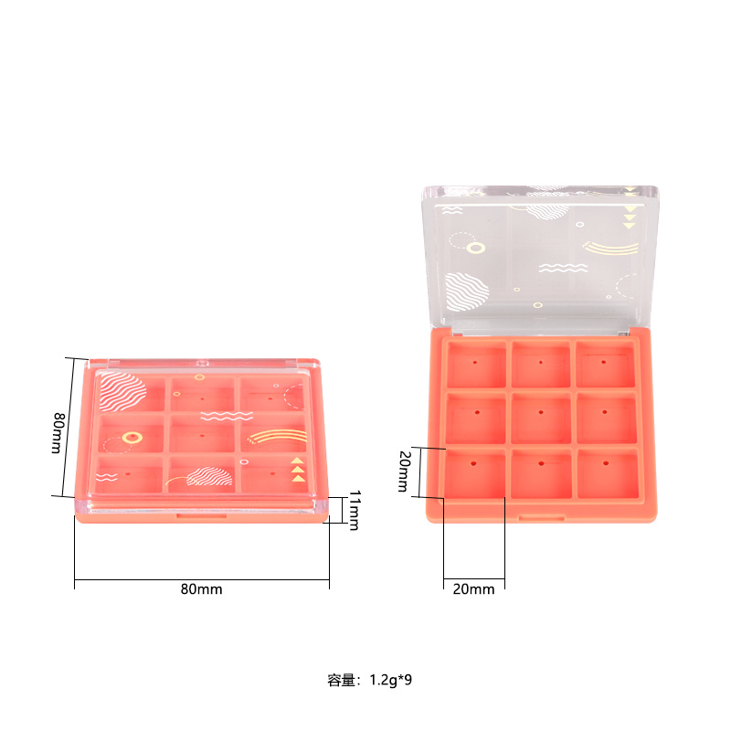 Wholesale Square Shape 9 Hole Eye Shadow Palette Eye Shadow Case Eye Shadow Container for Compact Eyebrow Packaging