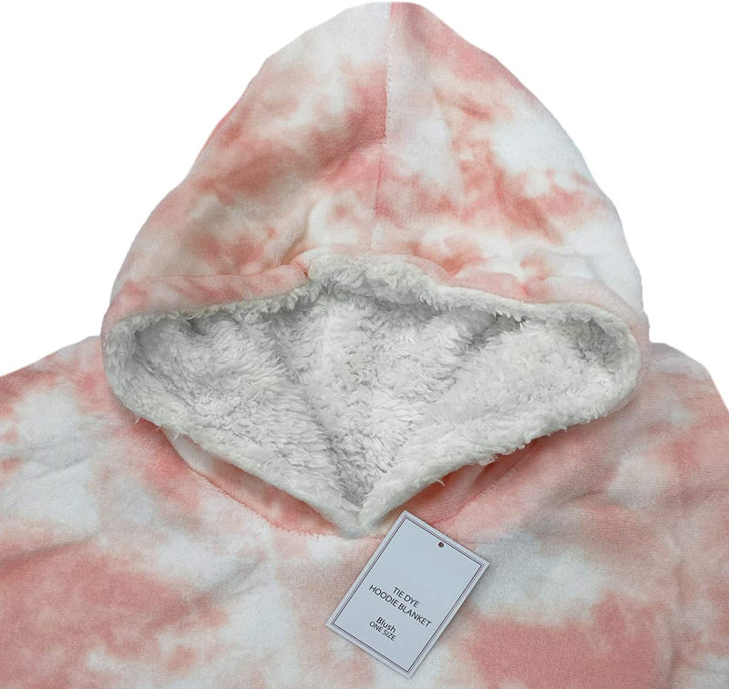 Pastel Blush Pink Throw Giant Hooded Sweatshirt Warm Comfy Wearable Soft Sherpa Fleece Tie Dye Oversized Pullover Hoodie Blanket