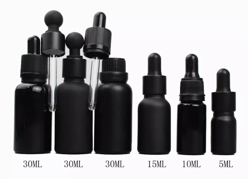 10ml 20ml 30ml 50ml Matte Frosted Black Glass Dropper Bottle for Essential Oil Matte Frosted Black Glass Essential Oil Bottle with Dropper or Screw Cap