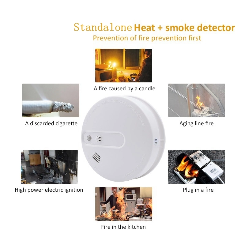 High Temperature Photoelectric 9V Battery Operated Optical Heat Sensitive Detector Sensor with Smoke Alarm