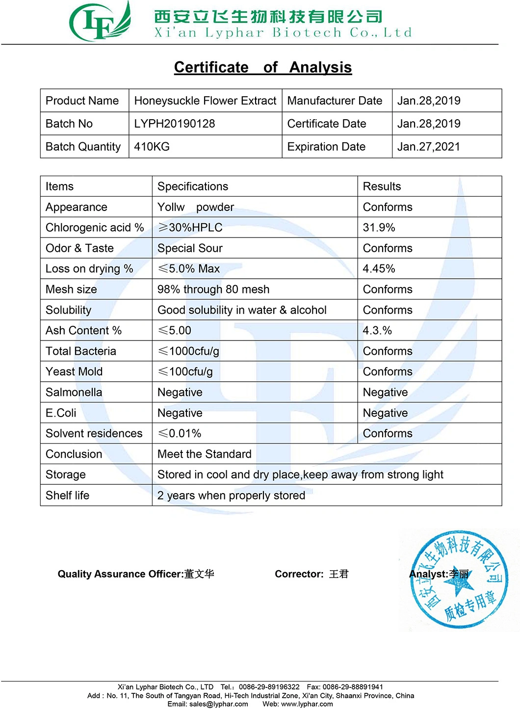 Lyphar Supply High Quality Honeysuckle Flower Extract