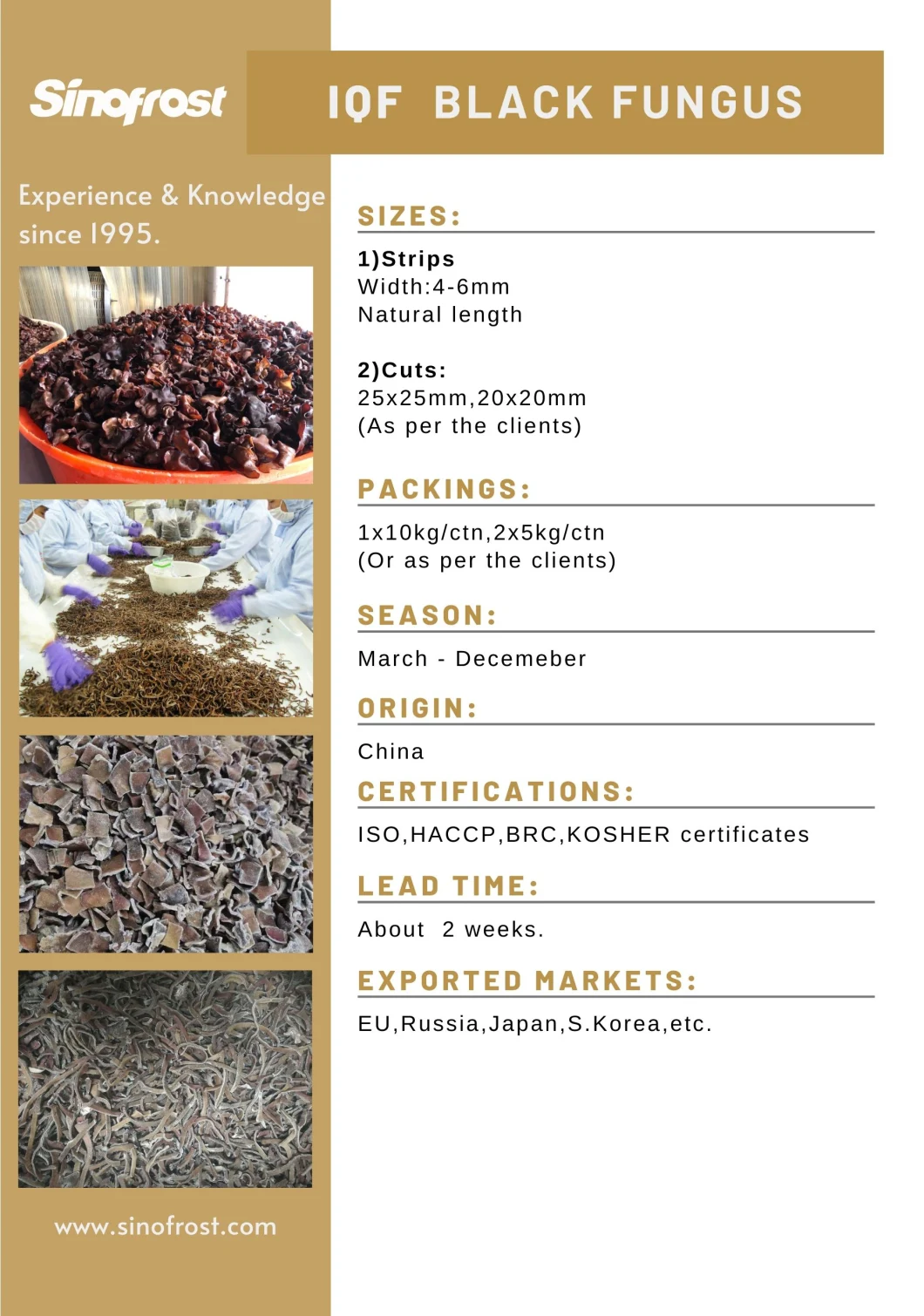 New Crop, IQF Nameko, Frozen Nameko, IQF Shiitakes, IQF Champignon, Frozen Black Fungus Cuts, Frozen Black Fungus Strips, IQF Black Fungus Strips, IQF Oyster