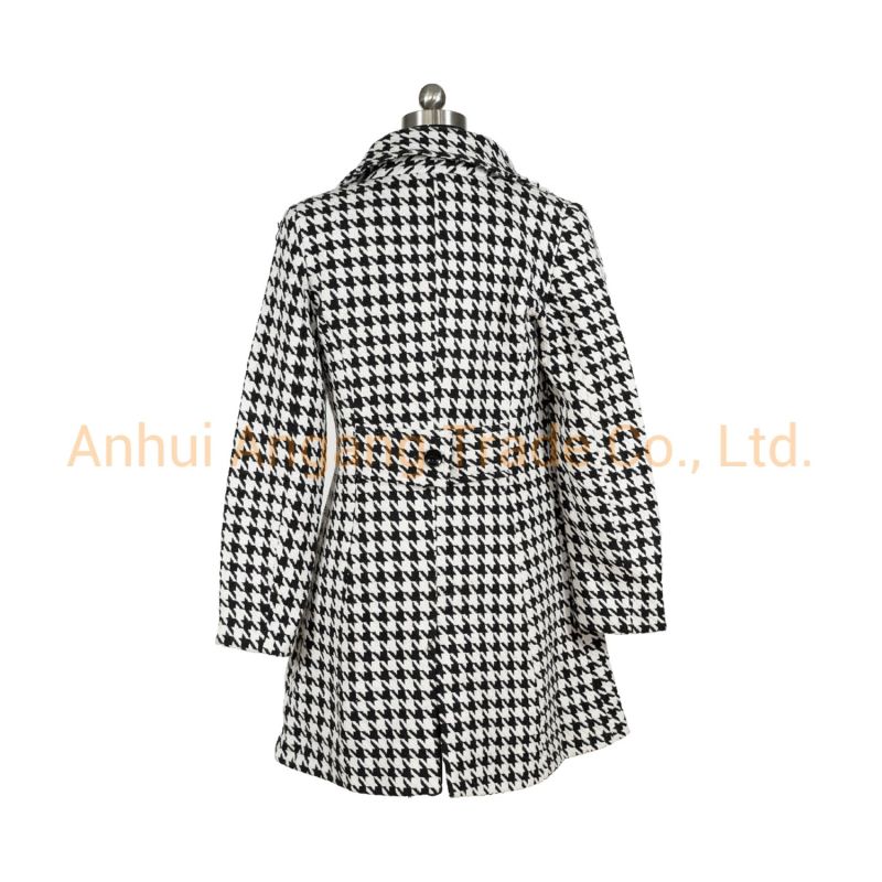 Black and White Printed Long Women's Coat Jacket