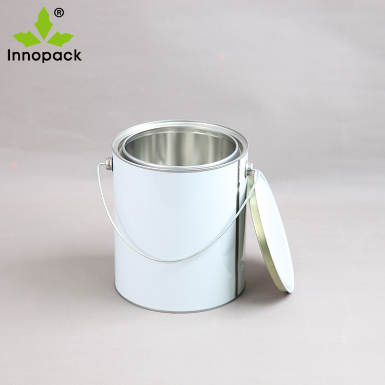 White Printed Round 5L Tin Can with Plain Inside