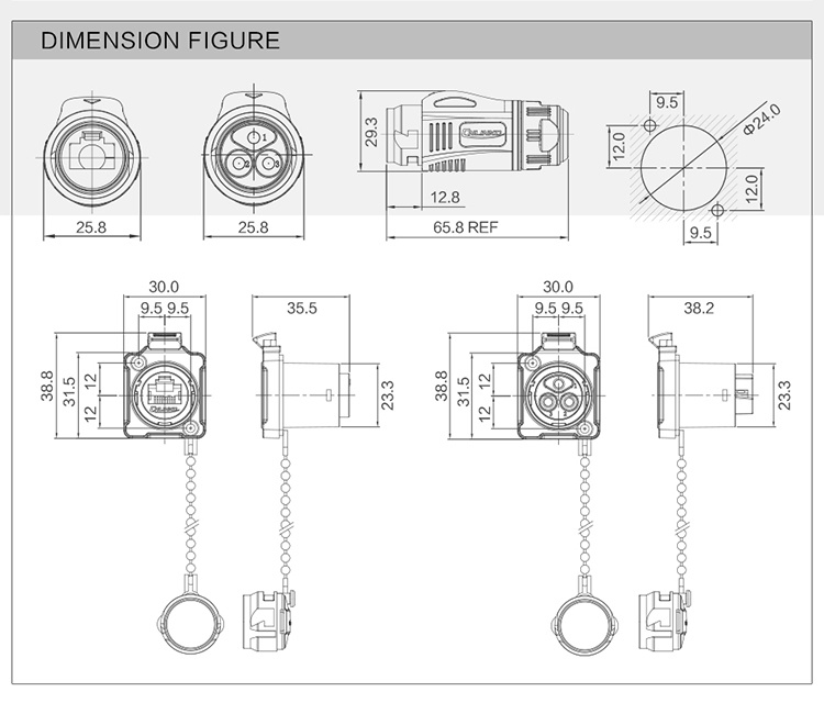 RJ45 Shielded Chassis/RJ45 Panel Mount Connector/ Panel Mount RJ45 Jack