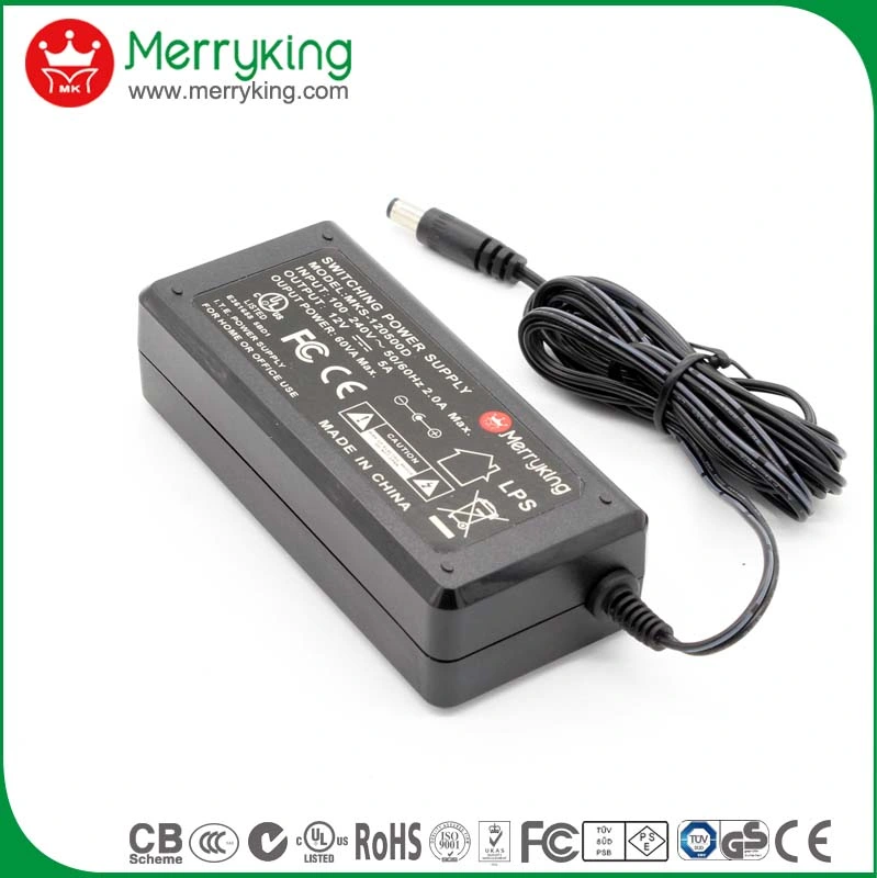 Merryking Factory 12V 5A 60W AC DC Universal CCTV Power Adaptor, Switching Desktop Power Adapter