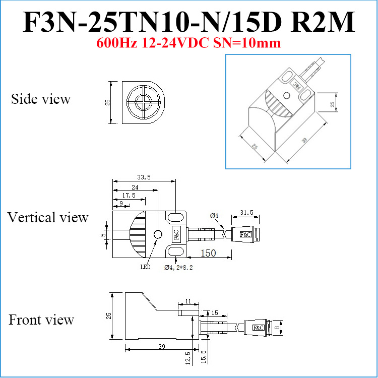 Inductive Switch 10mm Square Inductive Proximity Sensor Switch 12-24VDC Inductive Proximity Sensor Switch with CE