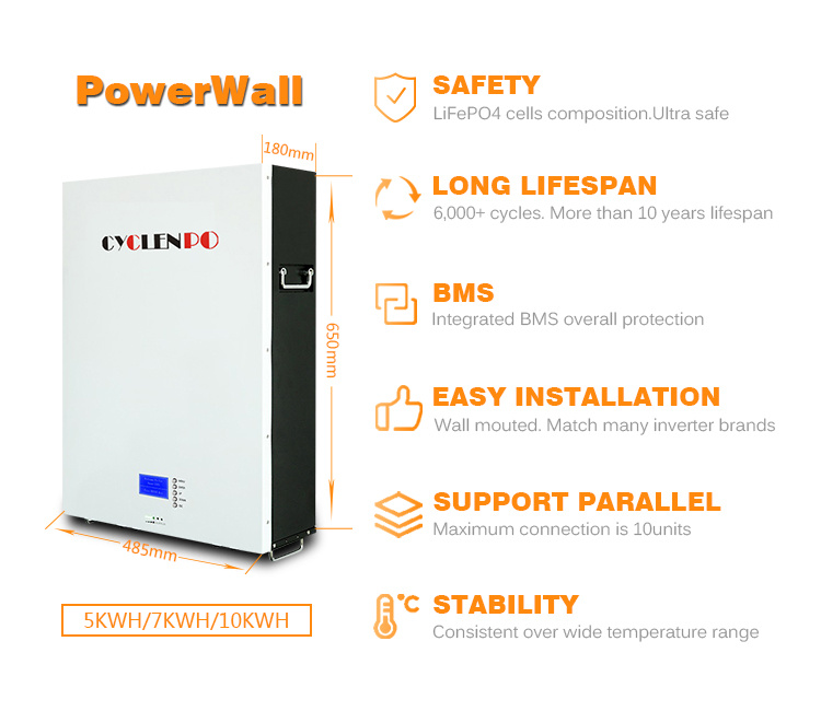 with LCD Screen LiFePO4 Powerwall Home Battery 51.2V 100ah 5kwh Stotage Battery Pack