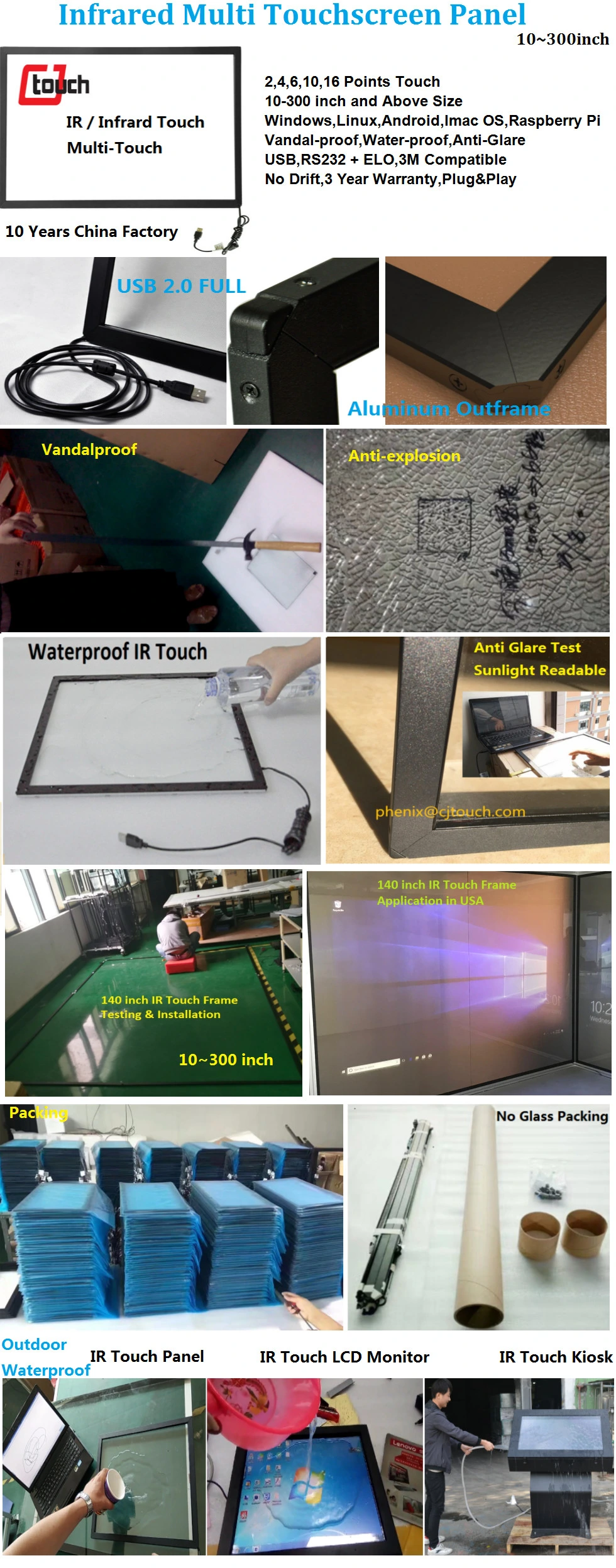 LCD Display IR Infrared Touchscreen Panels Advertising Player Floor Standing LED USB RS232 Monitor Touch Panels