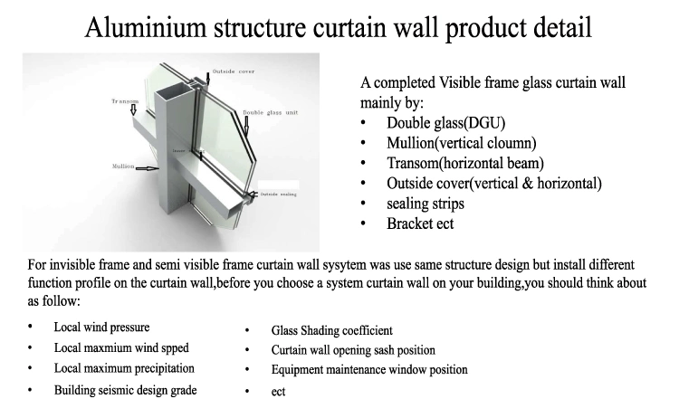 Commercial Building Fabrication and Engineering Low-E Glass Aluminum Frame Glass Curtain Wall Concealed Frame Curtain Wall