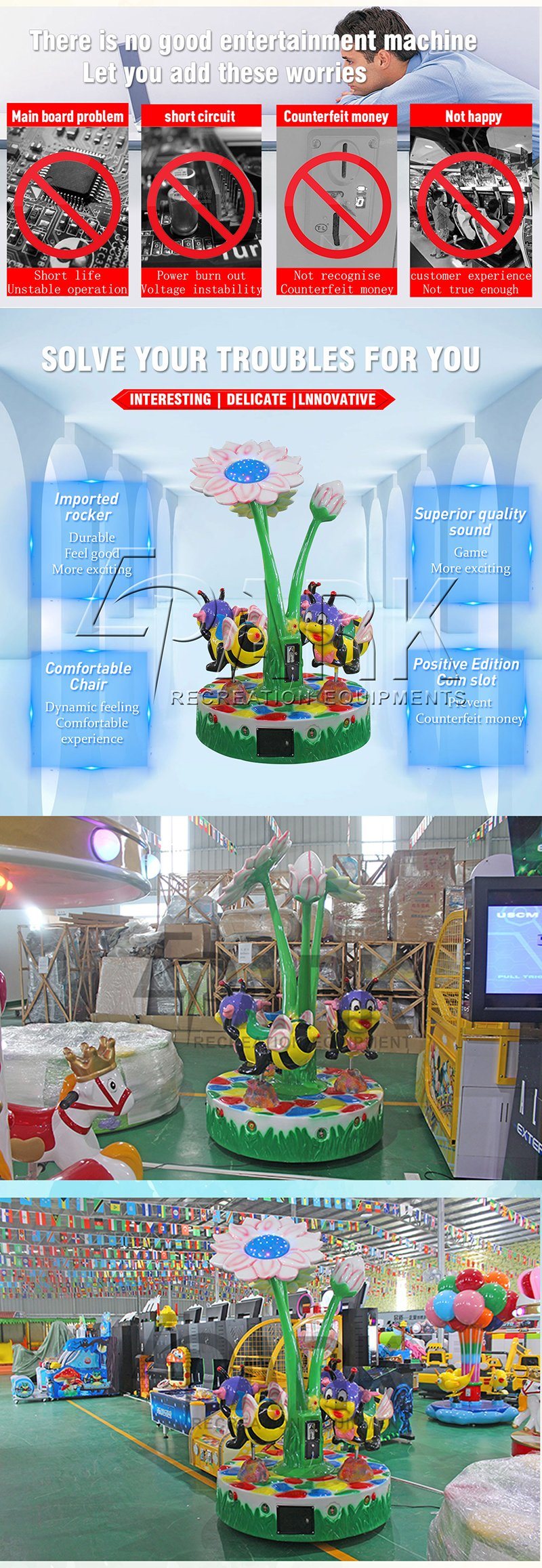 New Popular 3 Seats Carousel Electric Carousel Bee Merry Go Round