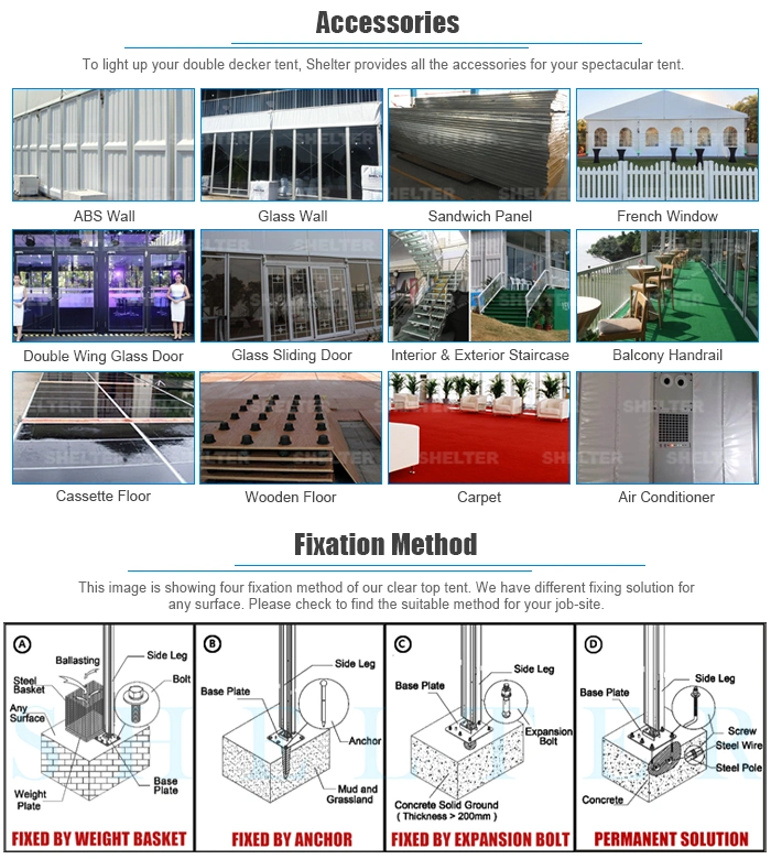 The Aluminium Double-Decker Units Include Glass Walls ABS Hard Walls VIP Cassette Flooring Tent