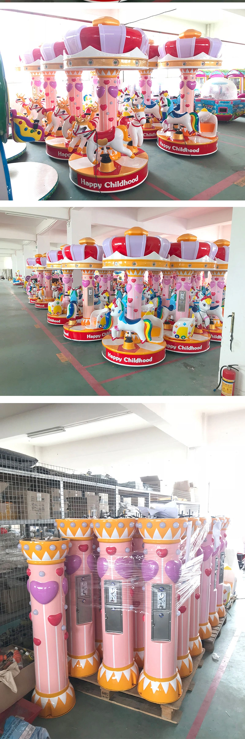 Commercial LED Music Carousel Ride with LED Music Marry Go Round 3 Horse Carousel Coin Operated