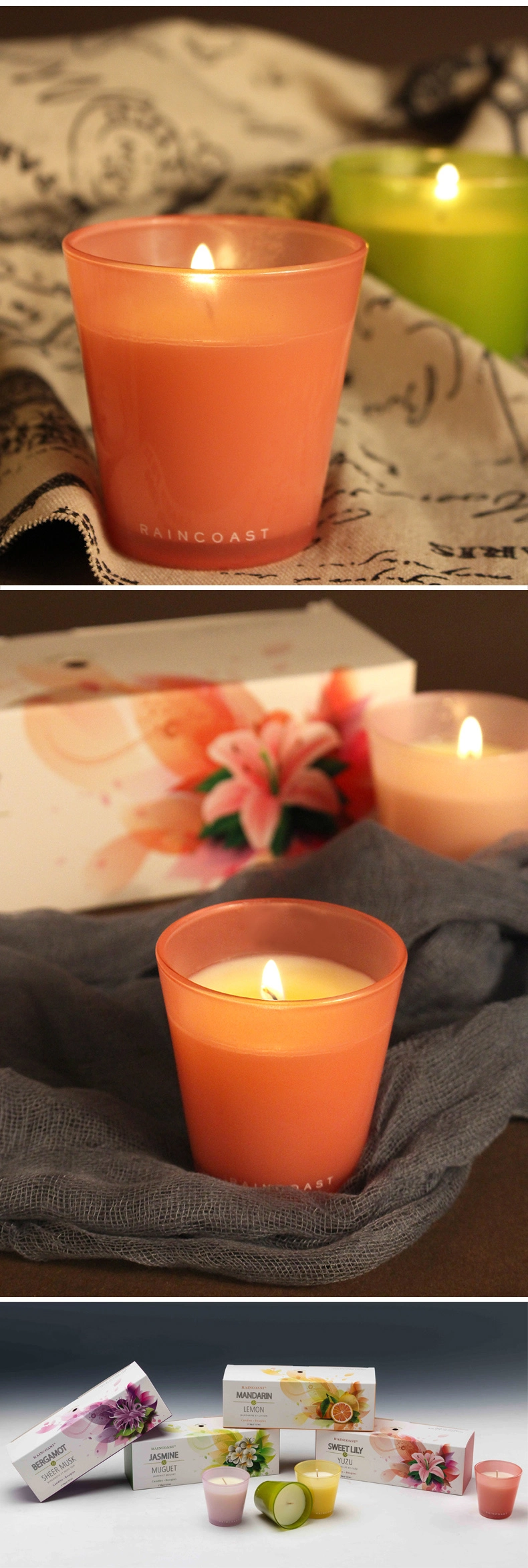 Pure Color Glass Bottle Aroma Candle Set 3*65g Custom Logo Scented Candle
