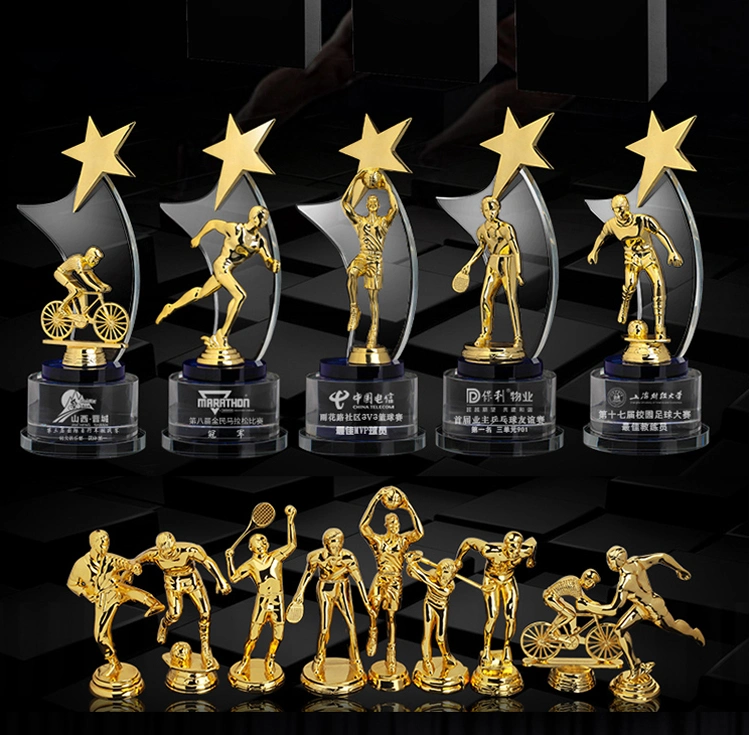 Gold Customized Trophy Music Dance Plastic/Wood Base Trophies Cup Cheap Crystal Gift Acrylic Resin Glass Trophy with Metal Star Shape Trophy (004)
