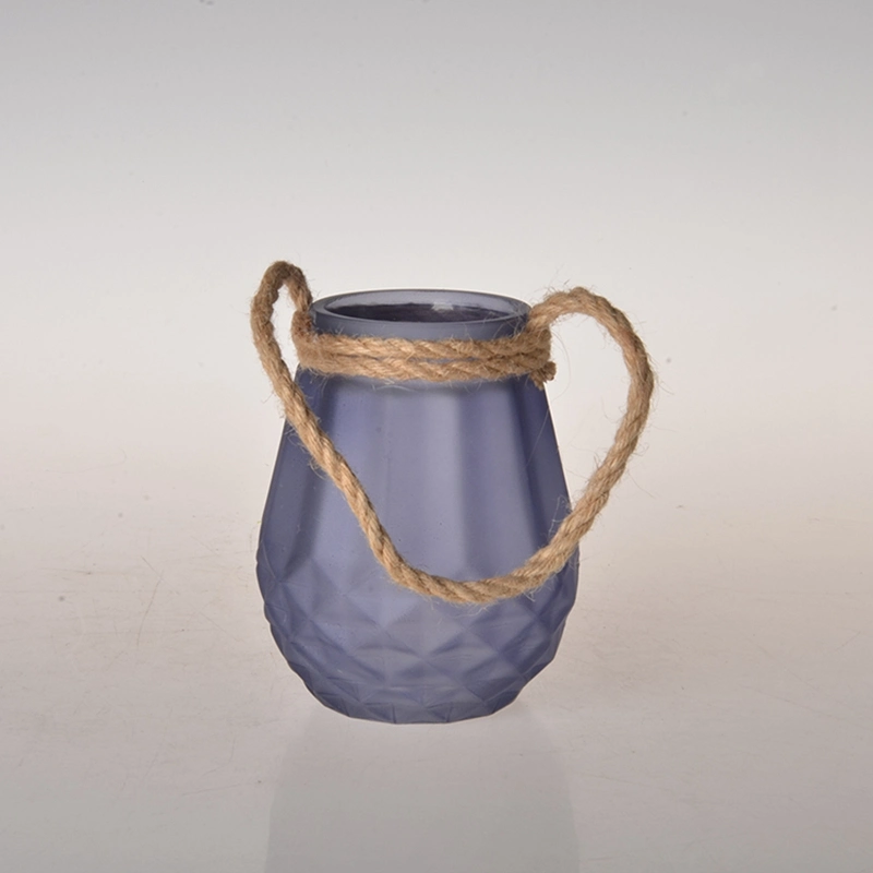 Wholesale Customized Glass Candle Holder with Hemp Rope Handle