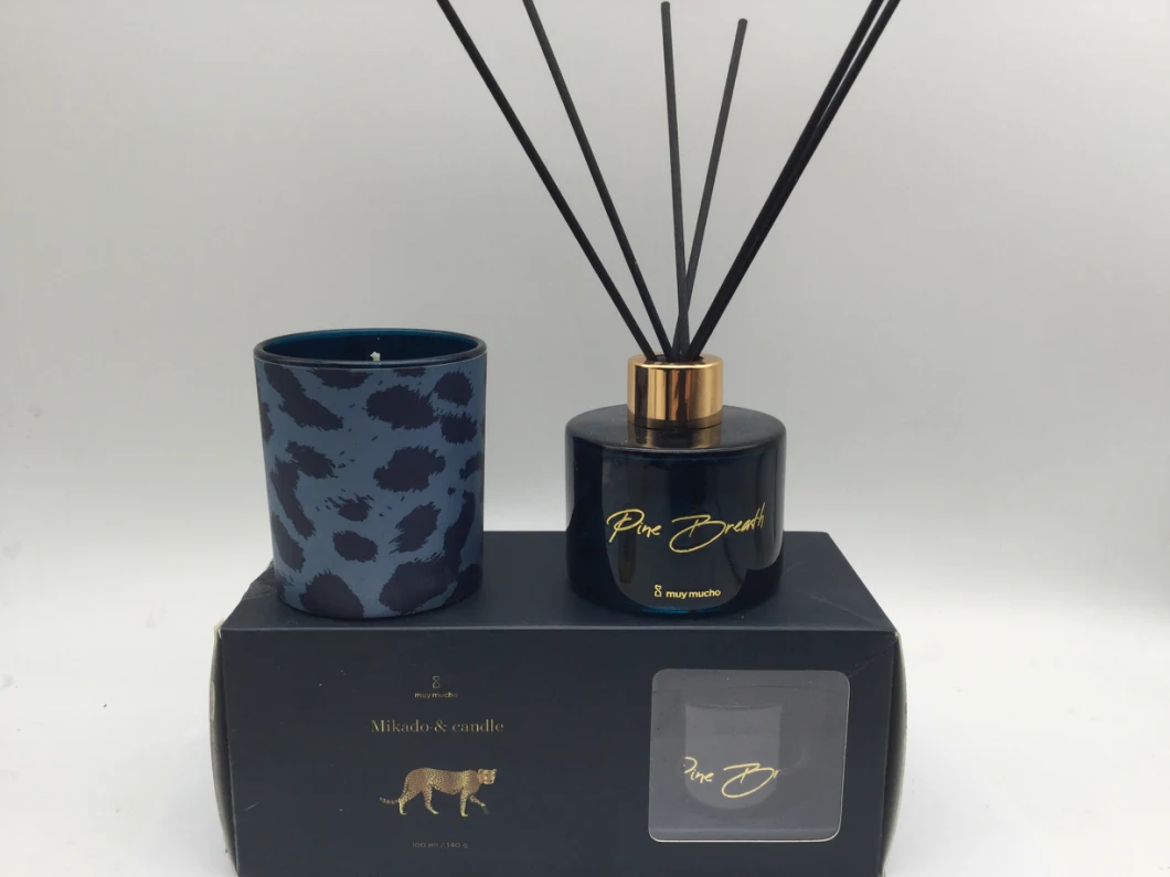 Scented Candle with Reed Diffuser Sets Decal Decor on Gift Box for Home Fragrance