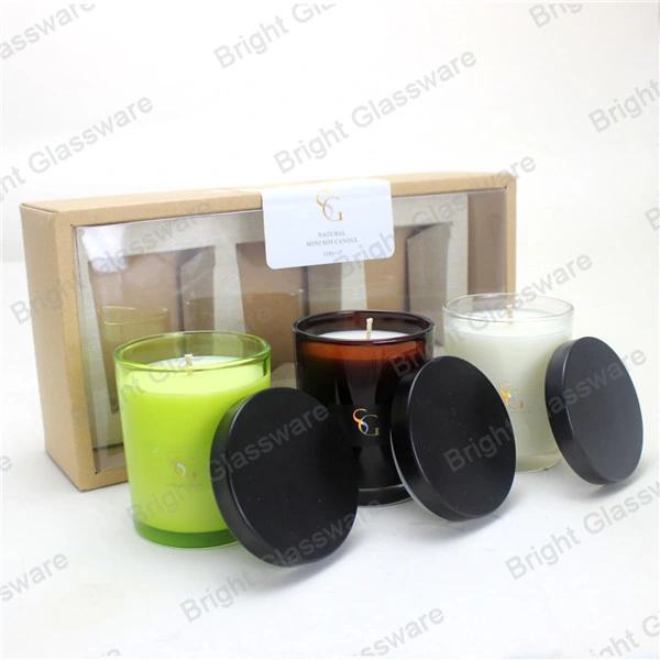 Luxury Set of 2oz Scented Candle in Glass Jar with Metal Lid and PVC Box