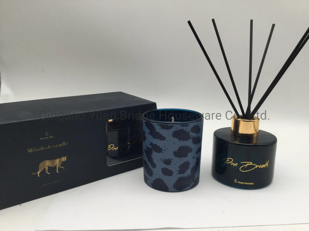 Scented Candle with Reed Diffuser Sets Decal Decor on Gift Box for Home Fragrance