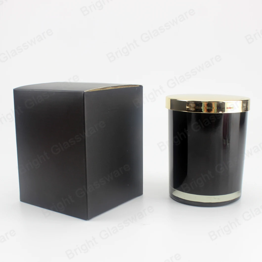 Custom Black Glass Candle Jar with Metal Lids Scented Candles Packed with Gift Box