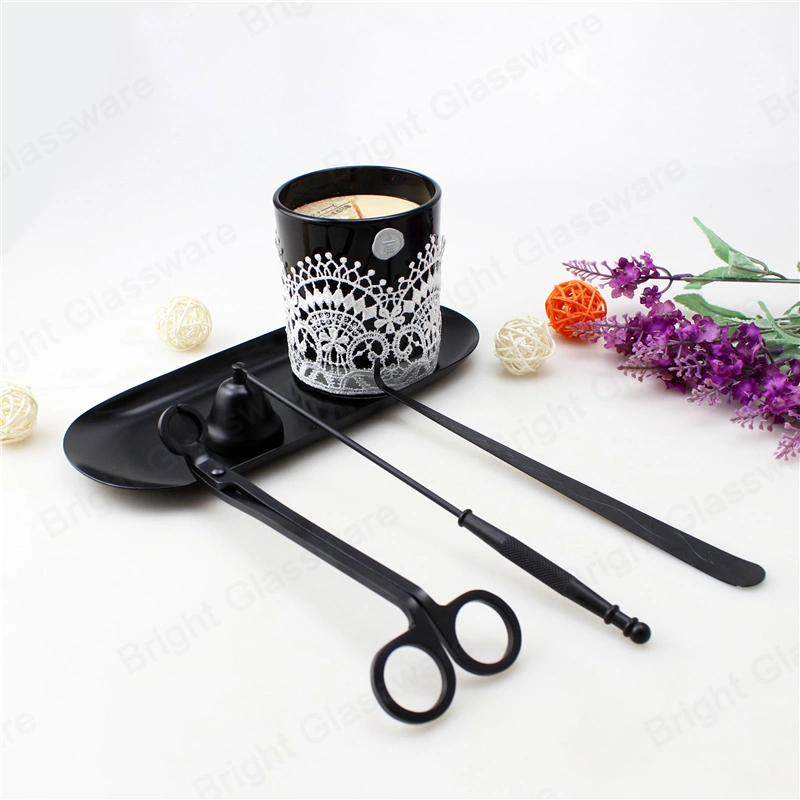 Cheap Black Scented Candle Jars with Candle Wick Dipper/ Trimmer/ Snuffer 3 in 1 Candle Accessories