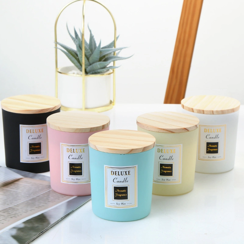 Scented Feature Soy Candles in Frosted Glass Candle Jar with Bamboo Lid