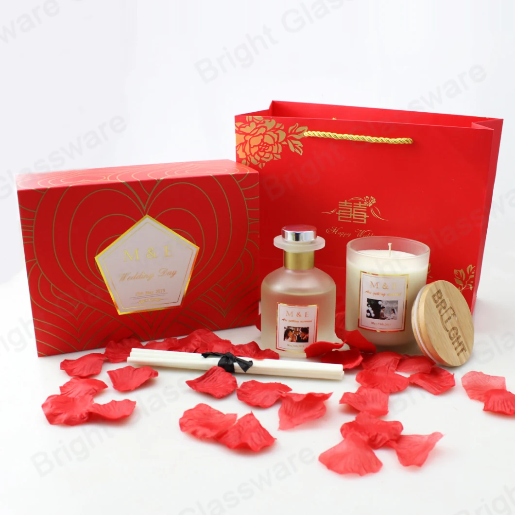 Luxury Wedding Gift Scented Candle Glass with Diffuser Bottle