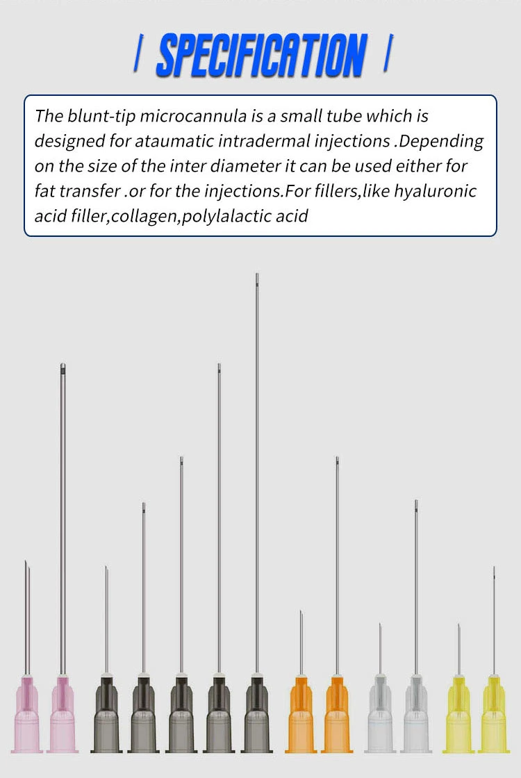 Hot Sale Medical Sterile Hyaluronic Acid Injection Tip Blunt Needle Micro Cannula Filler