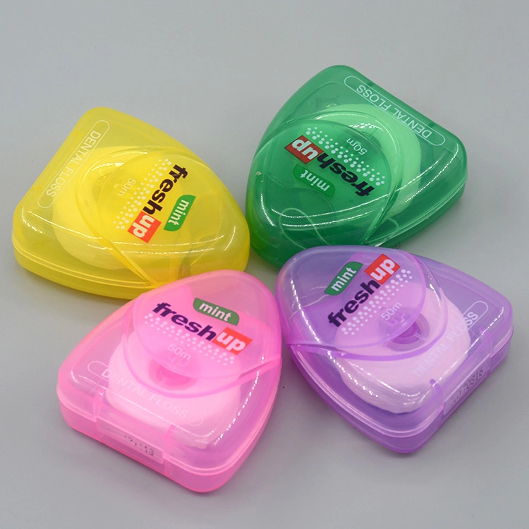 Round Case 50m Dental Disposable Floss with Colors